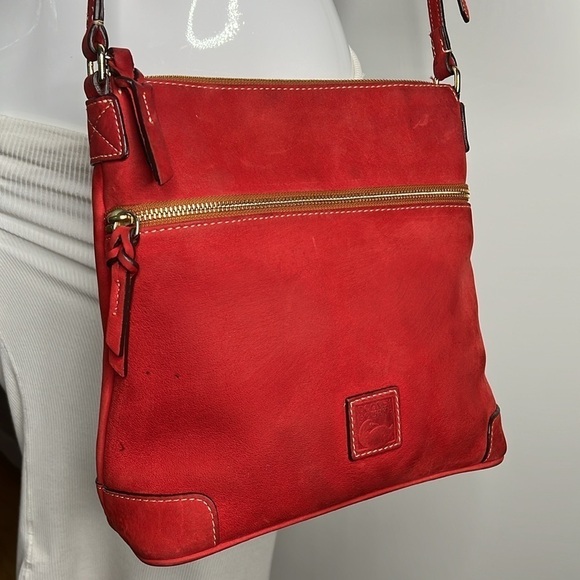 Dooney & Bourke Florentine Letter Carrier Red Suede Crossbody Bag - Picture 2 of 13